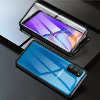 Луксозен алуминиев бъмпър от 2 части с магнити и стъклен протектор гръб оригинален Magnetic Hardware Case за Samsung Galaxy A51 A515F черен